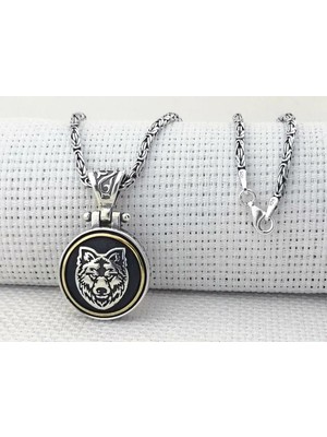 Bozkurt Tasarımlı Kral Zincirli Ortası Dönen 925 Ayar Gümüş Erkek Kolye