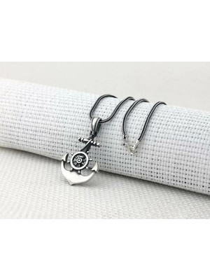Çapa Dümen Tasarımlı 925 Ayar Gümüş Erkek Kolye