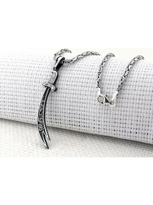 Çift Taraflı Zülfikar Kral Zincirli  925 Ayar Gümüş Erkek Kolye