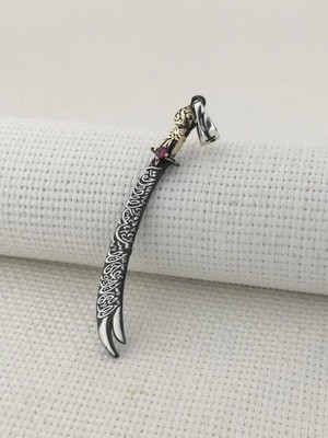 Kırmızı Taşlı La Fetta Illa Ali La Seyfe Illa Zülfikar Yazılı 925 Ayar Gümüş Erkek Kolye Ucu