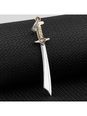 Mogol Kılıcı Beyaz Zirkon Taşlı 925 Ayar Gümüş Erkek Kolye