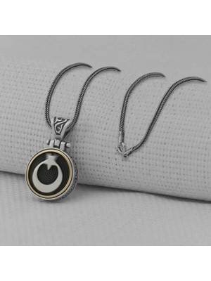 Ortası Dönen Ay Yıldız  Tasarımlı 925 Ayar Gümüş Erkek Kolye