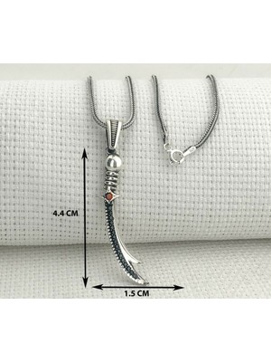 Kırmızı Taşlı Zulfikar 925 Ayar Gümüş Erkek Kolye