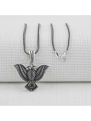 Çift Başlı Kartal  Türk Yazılı 925 Ayar Gümüş Erkek Kolye