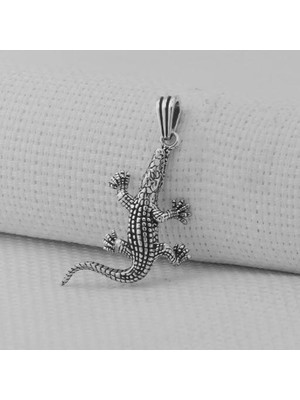 Timsah 925 Ayar Gümüş Erkek Kolye Ucu