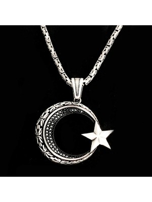 Ay Yıldızlı Kral Zincir  925 Ayar Gümüş Erkek Kolye