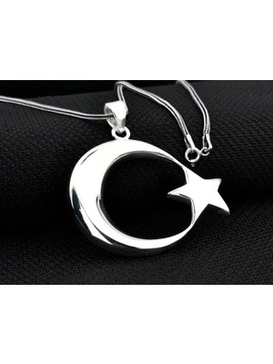 Ay Yıldız Büyük Boy 925 Ayar Gümüş Erkek Kolye