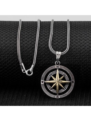 Pusula 925 Ayar Gümüş Erkek Kolye