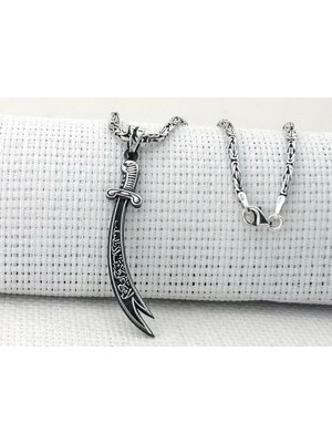 Çift Taraflı Zülfikar Kral Zincirli  925 Ayar Gümüş Erkek Kolye