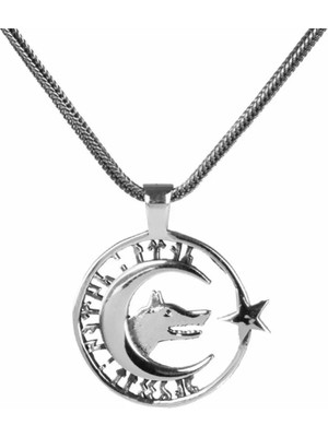 Göktürkçe Allah Türkü Korusun  925 Ayar Gümüş Erkek Kolye