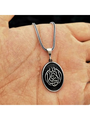 Kalın Zincirli La Galibe Illallah Allah Tan Başka Galip Yoktur 925 Ayar Gümüş Erkek Kolye