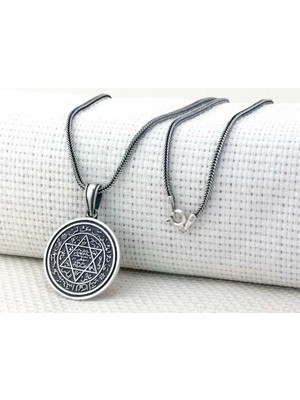 Hz Süleyman Mührü Yuvarlak 925 Ayar Gümüş Erkek Kolye