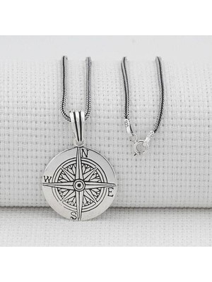 Pusula Tasarımı 925 Ayar Gümüş Erkek Kolye