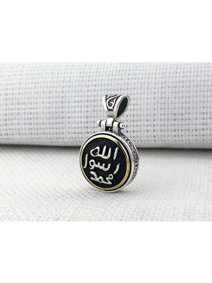 Allah Resulu Muhammet Sav Yazılı Ortası Dönen  925 Ayar Gümüş Erkek Kolye Ucu
