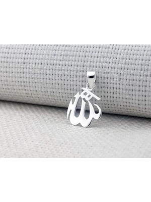 Allah Yazılı Küçük Boy Parlak 925AYAR Gümüş Erkek Kolye Ucu