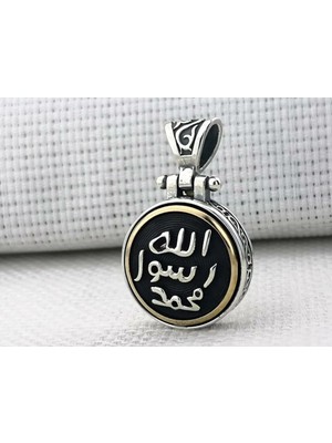 Allah Resulu Muhammet Sav Yazılı Ortası Dönen  925 Ayar Gümüş Erkek Kolye Ucu