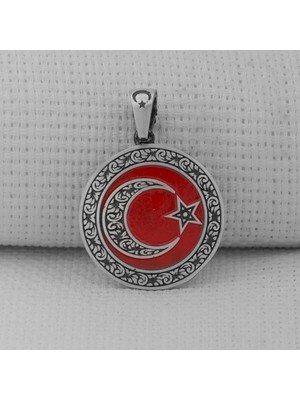 Gravur Işlemeliorta Boy Ay Yıldız 925 Ayar Gümüş Erkek Kolye Ucu