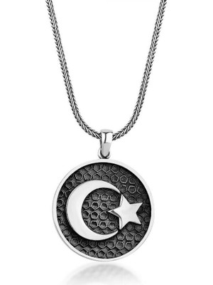 Ay Yıldız 925 Ayar Gümüş Erkek Kolye