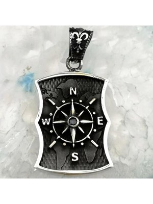 Özel Pusula Tasarımlı  925 Ayar Gümüş Erkek Kolye Ucu