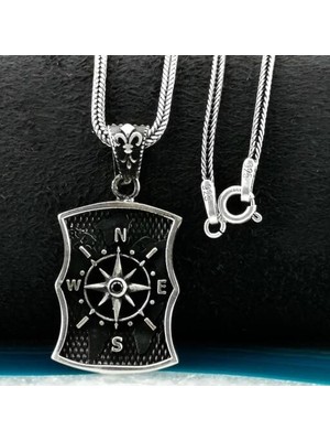 Özel Pusula Tasarımlı  925 Ayar Gümüş Erkek Kolye