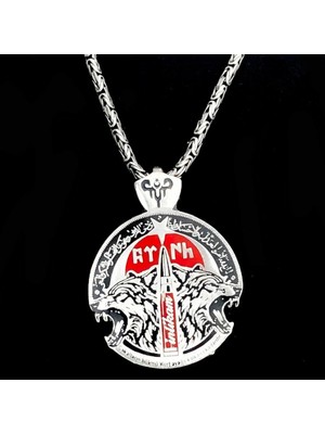 Kral Zincirli Göktürkçe Türk Yazılı Bozkurt 925 Ayar Gümüş Erkek Kolye