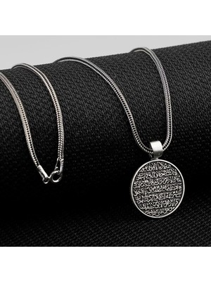 Ay Yıldız Tasarımlı Kelimeyi Tevhid Yazılı 925 Ayar Gümüş Erkek Kolye