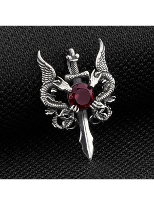 Ejderha Tasarımlı Zirkon Taşlı 925 Ayar Gümüş Erkek Kolye Ucu