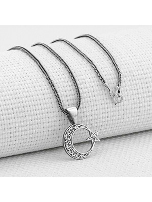 Ay Yıldız Tasarımlı  925 Ayar Gümüş Erkek Kolye