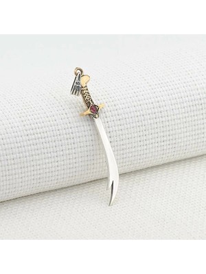 Hz Ali Yazılı Zulfikar Kırmızı Taşlı  925 Ayar Gümüş Erkek Kolye Ucu