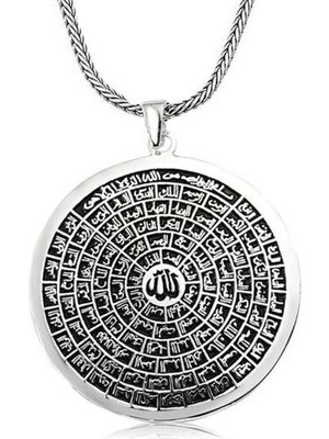 Esmaul Husna Dualı Büyük Boy 925 Ayar Gümüş Erkek Kolye