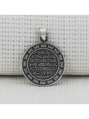 Ayetel Kursi Dualı Yazılı  925 Ayar Gümüş Erkek Kolye Ucu