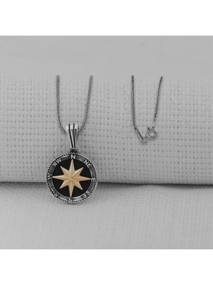 Pusula Tasarımlı 925 Ayar Gümüş Erkek Kolye