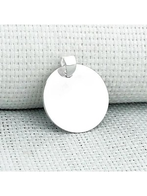 Plaka Yuvarlak Parlak Küçük Boy 925 Ayar Gümüş Erkek Kolye Ucu