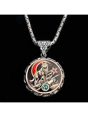 Ay Yıldız Hilal Bozkurt Kral Zincir 925 Ayar Gümüş Erkek Kolye