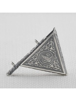 Osmanlı Tuğralı Üçgen Muska Kabi 925 Ayar Gümüş Erkek Kolye