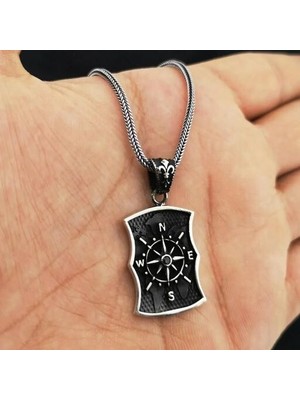 Özel Pusula Tasarımlı  925 Ayar Gümüş Erkek Kolye