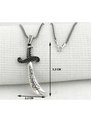 Zulfikar  La Feta Illa Ali La Seyfe Iila Zulfikar  925 Ayar Gümüş Erkek Kolye