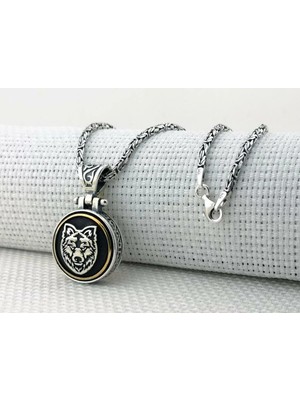 Bozkurt Tasarımlı Kral Zincirli Ortası Dönen 925 Ayar Gümüş Erkek Kolye