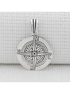 Pusula Yön Tasarımlı 925 Ayar Gümüş Erkek Kolye Ucu