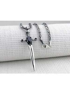 Zirkon Taşlı Şovalye 925 Ayar Gümüş  Erkek Kolye