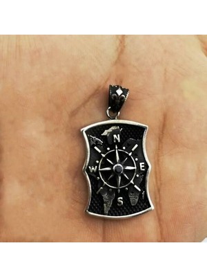 Özel Pusula Tasarımlı  925 Ayar Gümüş Erkek Kolye Ucu