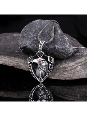 Kartal Motifli 925 Ayar Gümüş Erkek Kolye