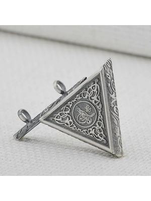 Osmanlı Tuğralı Kalın Zincirliüçgen Muska Kabi Büyük Boy 925 Ayar Gümüş Erkek Kolye Ucu