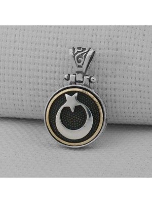 Ay Yıldız Ortası Dönen Tasarımlı 925 Ayar Gümüş Erkek Kolye Ucu