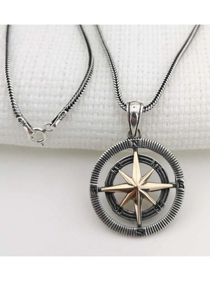 Pusula 925 Ayar Gümüş Erkek Kolye