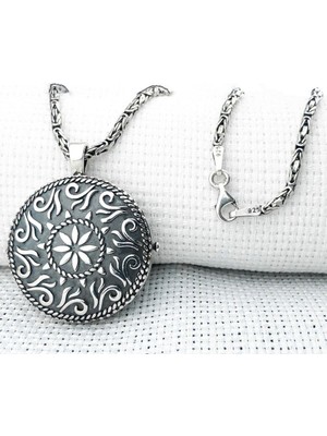 Yuvarlak Cevşen Muska Kabi Kral Zincir 925 Ayar Gümüş Erkek Kolye