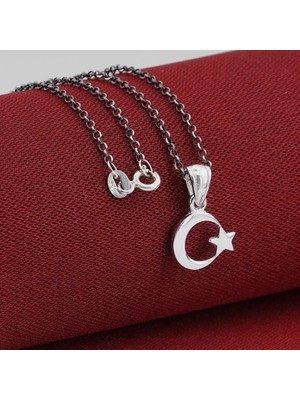 Çift Taraflı Ay Yıldız 925 Ayar Gümüş Erkek Kolye