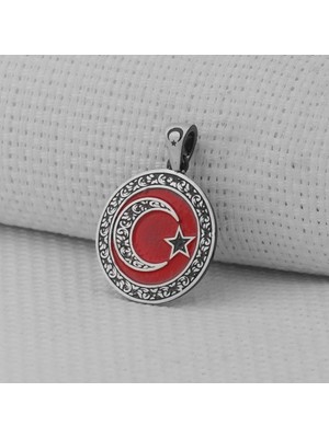 Gravur Işlemeliorta Boy Ay Yıldız 925 Ayar Gümüş Erkek Kolye Ucu