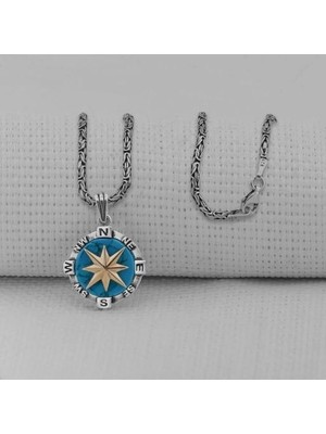 Pusula 925 Ayar Gümüş Erkek Kolye