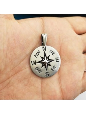 Pusula Tasarımlı 925 Ayar Gümüş Erkek Kolye Ucu